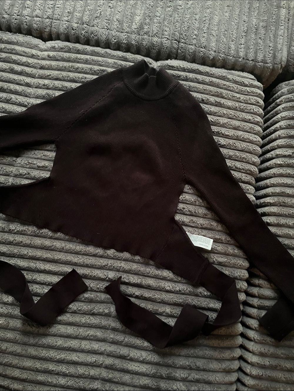 Forever 21 Women’s Black Ribbed Turtleneck Sweater with tied open back cutout